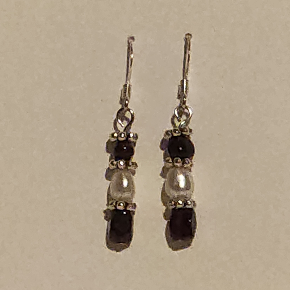 Handmade Offwhite Freshwater Pearl and Genuine Garnet Earrings